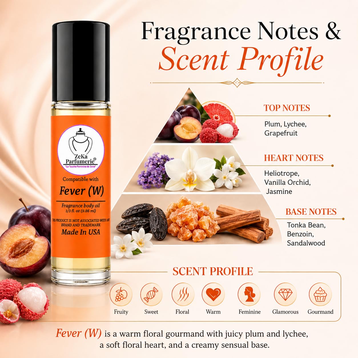 ZEKA PARFUMERIE Compare to Aroma compatible with Fever for Women Fragrance Body oil on 1/3 oz (9.86ml) Travel size Roll-On Botlle Beauty & Personal Care ZEKA PARFUMERIE