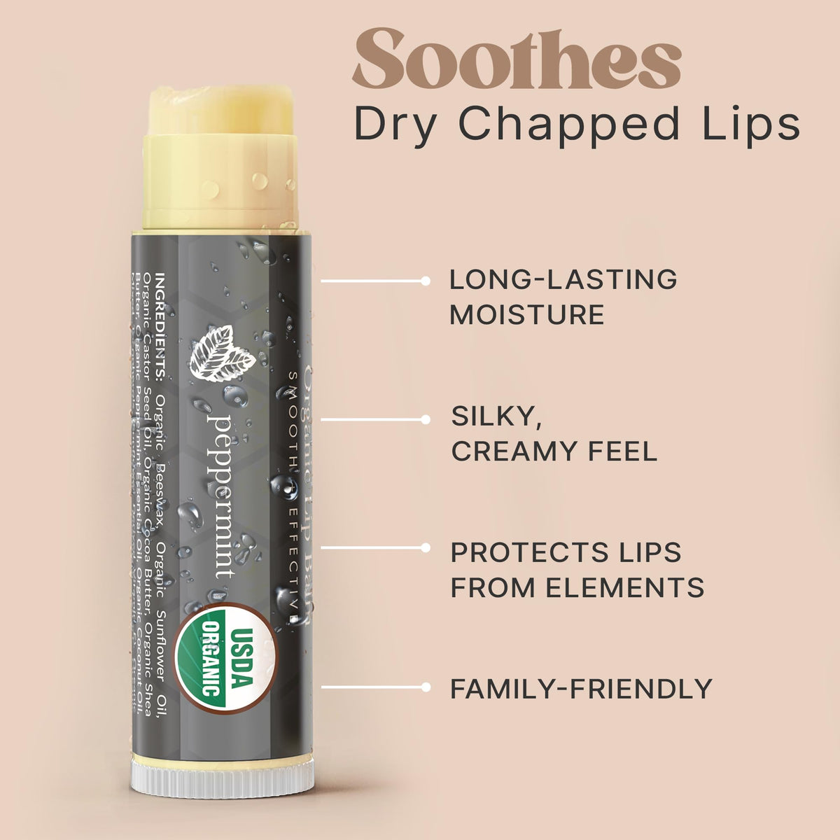 USDA Organic Peppermint Lip Balm - USA Made with Natural Ingredients, Stocking Stuffers for Women & Men, Lip Moisturizer Chapstick for Dry Lips, Small Beauty & Personal Care Beauty by Earth