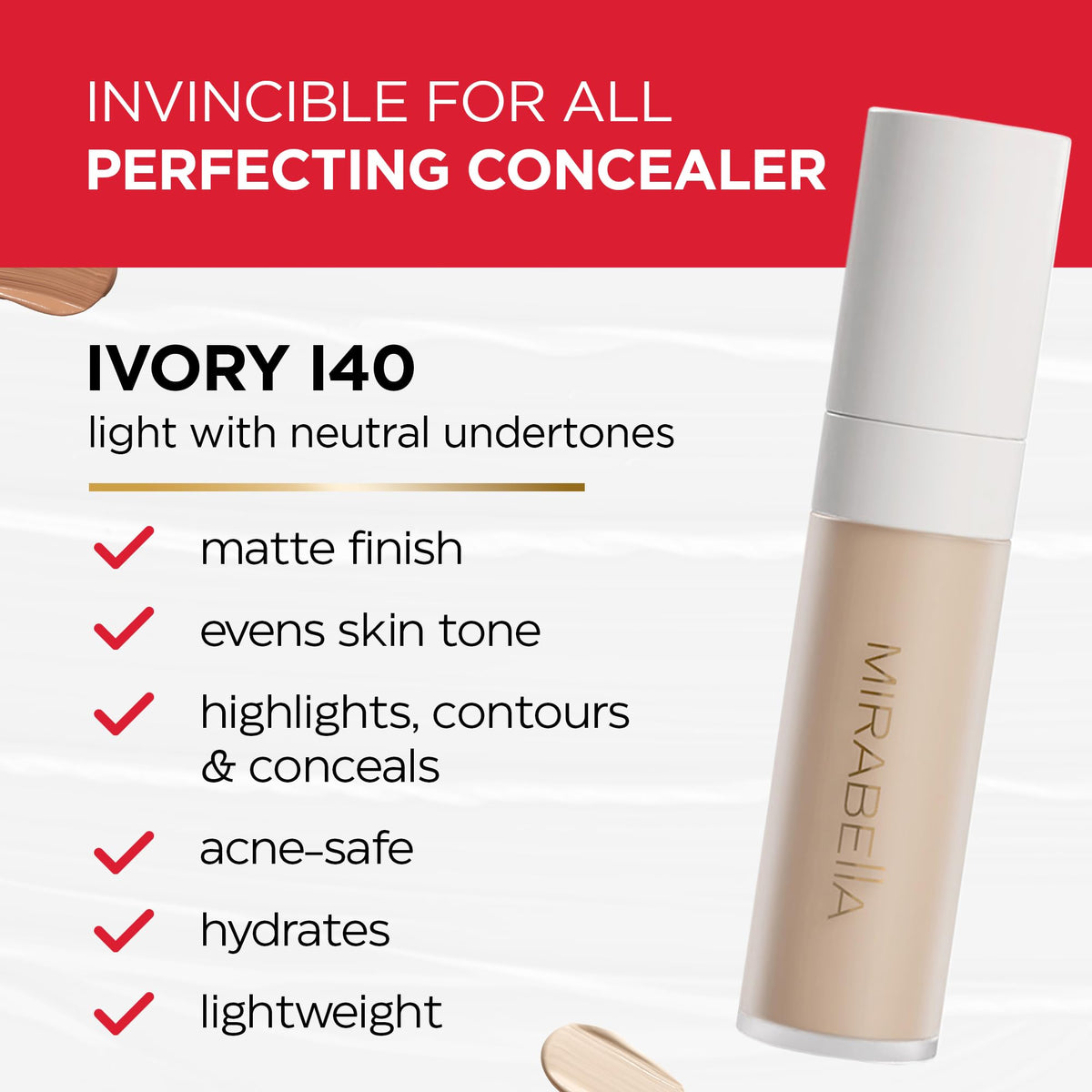 Mirabella Invincible For All Perfecting Under Eye Concealer Full Coverage - Hydrating Makeup Concealer for Dark Circles, Fine Lines & Wrinkles Beauty & Personal Care Mirabella