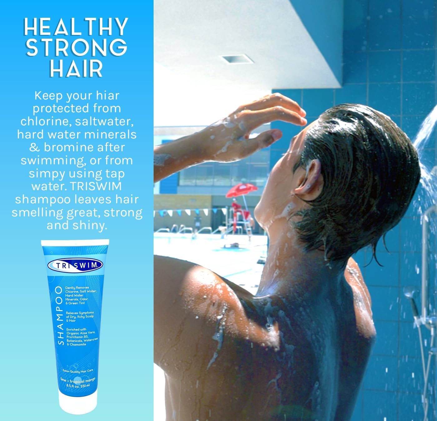TRISWIM Chlorine Removal Shampoo 8.5 Fl Oz | Gently Removes Chlorine, Salt Water, and Hard Water Buildup | Relieves Dry and Itchy Scalp | Enriched Beauty & Personal Care TRISWIM