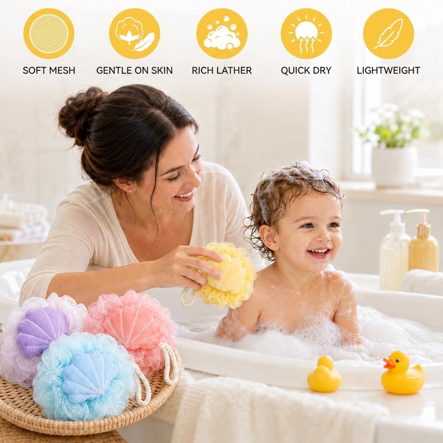 Opreng 4 Pack Seashell Bath Sponges, Soft Mesh Loofah Scrubbers, 50g Each Beauty and Personal Care Opreng