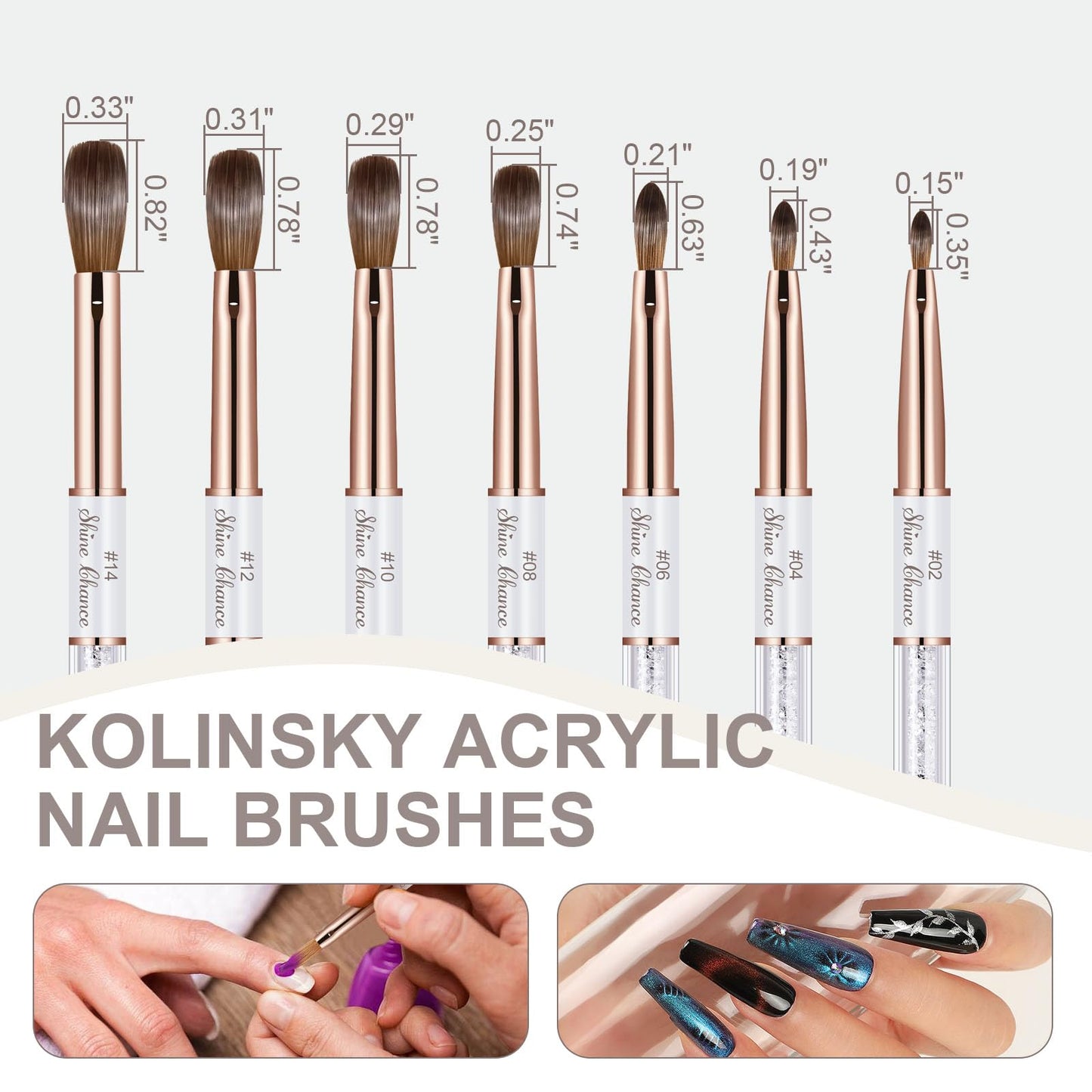 Shine Chance Acrylic Nail Brush Size 8, 100% Real Kolinsky Art Nail Brush for Acrylic Powder Application, Handmade Women Manicure Nail Extension Tool Beauty & Personal Care Shine Chance