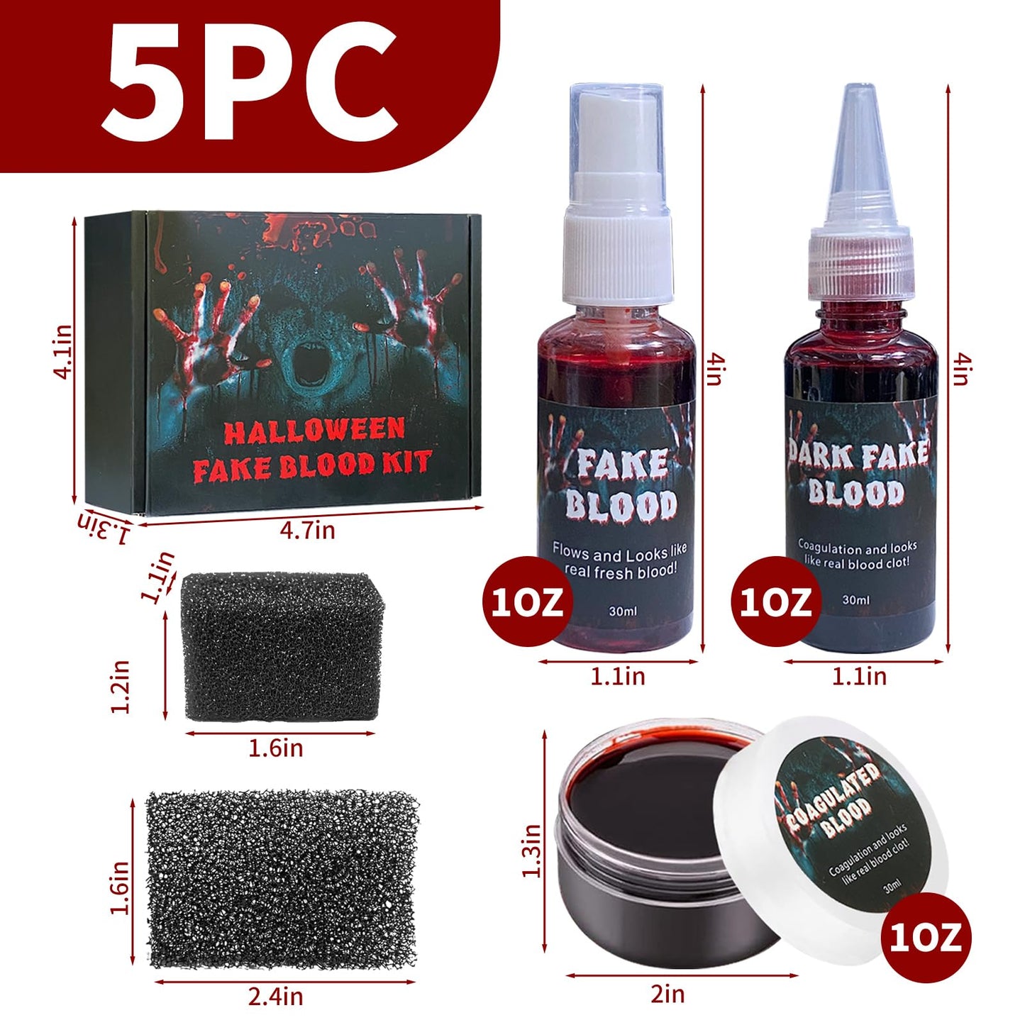 5PCS Halloween Fake Blood Kit, Fake Blood Spray, Fake Blood for Clothes, Suitable for Vampires, Zombies, Horror Costumes Beauty & Personal Care TBTFW