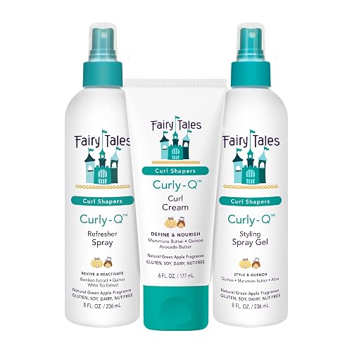 Fairy Tales Curly Q Kids Curly Hair Styling Products Set - Curl Cream, Curl Refresher & Curl Styling Spray Gel - Green Apple Scent, Phthalate Beauty & Personal Care Fairy Tales