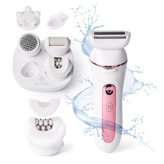 Bella Ciao 10-Piece Rechargeable Epilator Kit for Women, Wet Dry Hair Removal Device with Bikini Trimmer, Facial Brush, Callus Shaver, Foil Shaver Beauty and Personal Care Bella Ciao