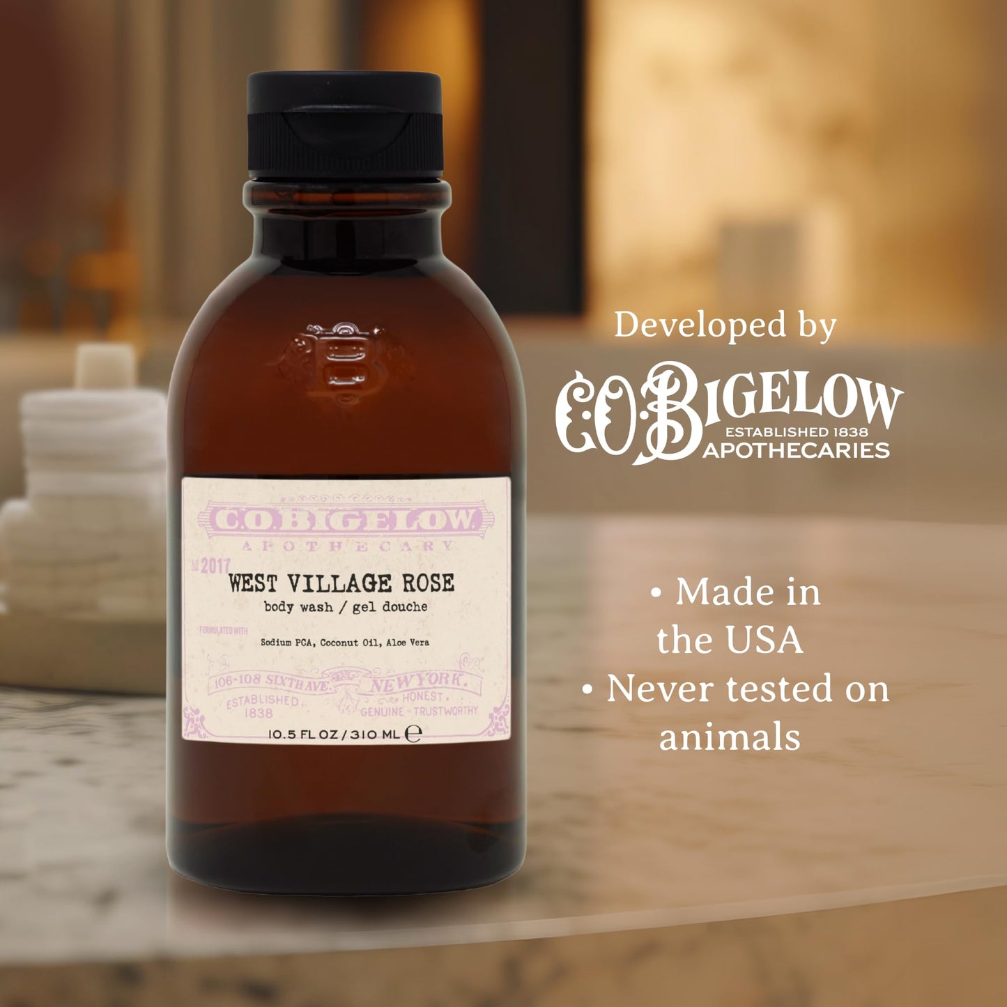 C.O. Bigelow West Village Rose Body Wash, Iconic Collection Moisturizing Body Wash with Coconut Oil & Aloe Vera, 10.5 Fl Oz Beauty & Personal Care C. O. Bigelow