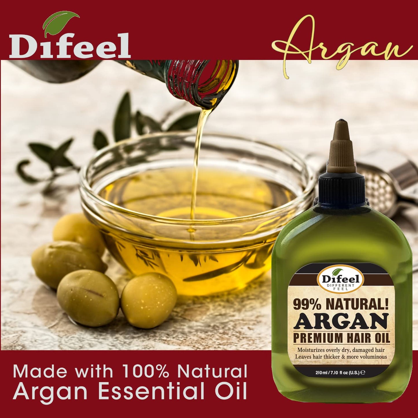 Difeel Premium Natural Hair Oil - Argan Oil 7.1 ounce (4-Pack) Beauty & Personal Care Difeel