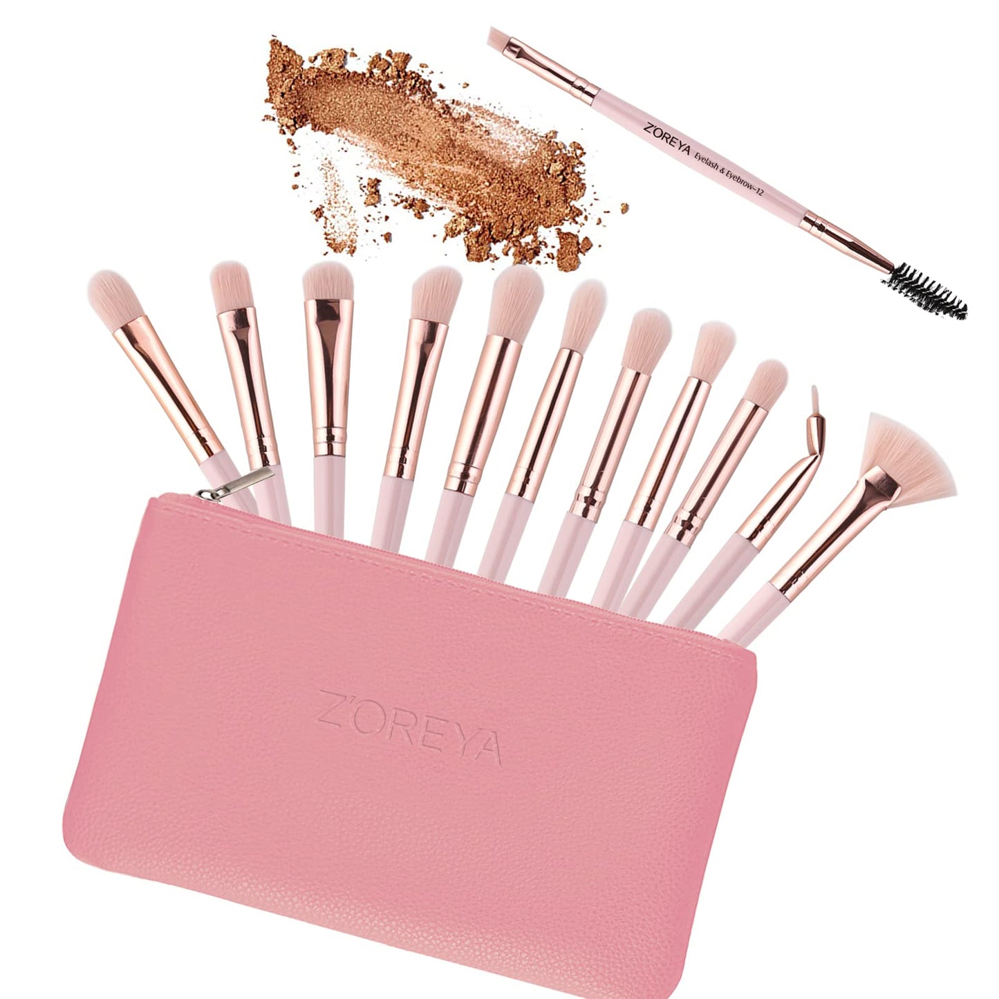 Z'OREYA Eye Makeup Brushes, 12 Pcs Professional Eye Brush Set Eyeshadow, Eyebrow, Blending, Fan, Eyelash Brushes Set With Carrying Bag (Pink) Beauty & Personal Care Z'OREYA