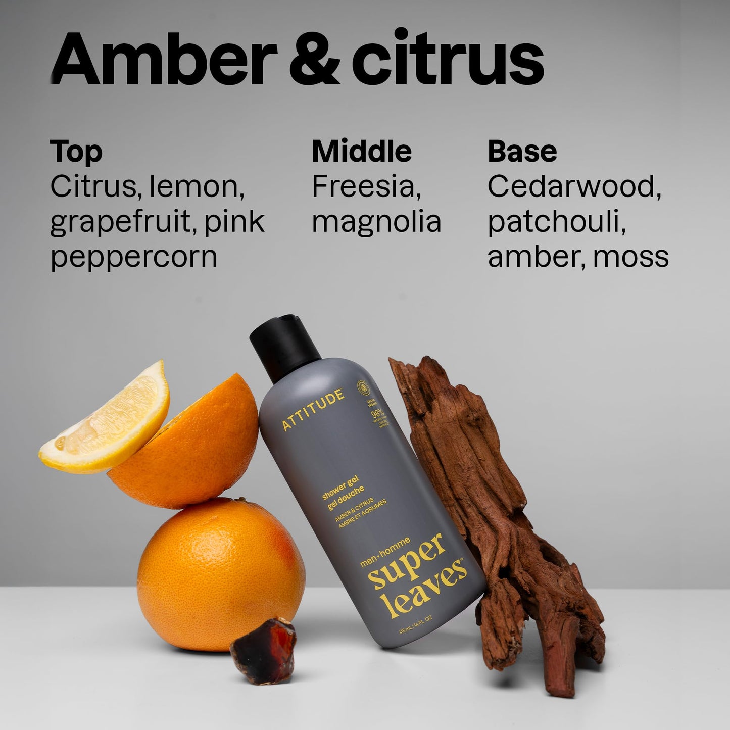 ATTITUDE Shower Gel Body Wash for Men, 98% Natural Origin Ingredients, Paraben & Phthalate Free, EWG Verified, Cleanses Without Drying, Amber Beauty & Personal Care ATTITUDE
