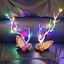 Woent LED Christmas Glowing Hairpin Light up Elk Antlers Feathers Headdress Simulation Tree Branch Hair Clips (Colorful Light 1) Beauty & Personal Care Woent