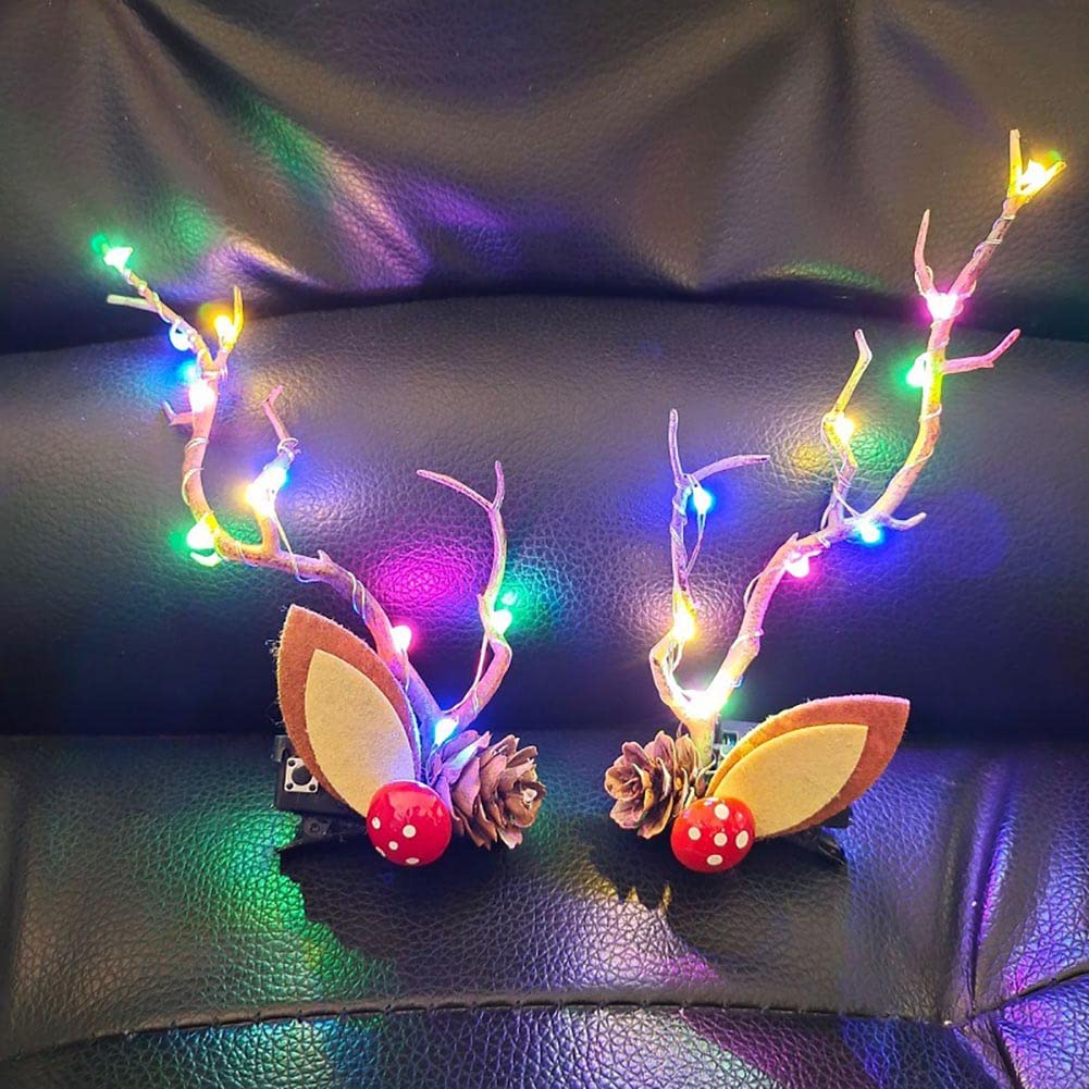 Woent LED Christmas Glowing Hairpin Light up Elk Antlers Feathers Headdress Simulation Tree Branch Hair Clips (Colorful Light 1) Beauty & Personal Care Woent