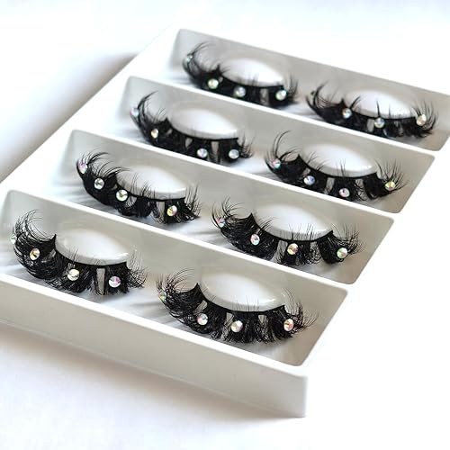 Mink Lashes with Glitter Rhinstones for Party Dramatic Diamond Decorative Gem Eyelashes (crystal) Beauty & Personal Care FQNing