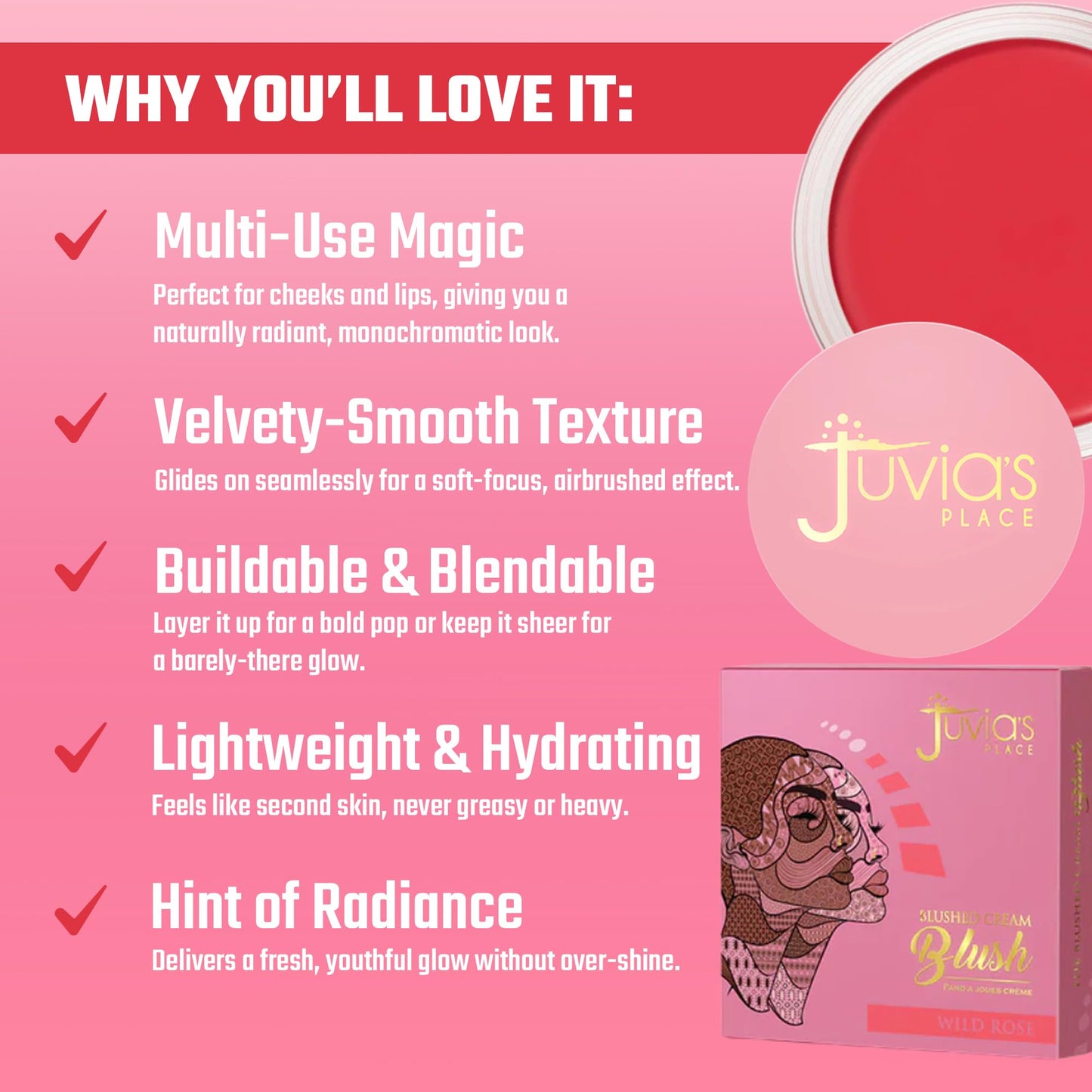 Juvia's Place Blushed Cream Blush - Wild Rose - Multi-Purpose Cream Blush for Cheeks & Lips - 2in1 Formula, Smooth Blendable Texture for a Soft Dewy Beauty & Personal Care Juvia's Place