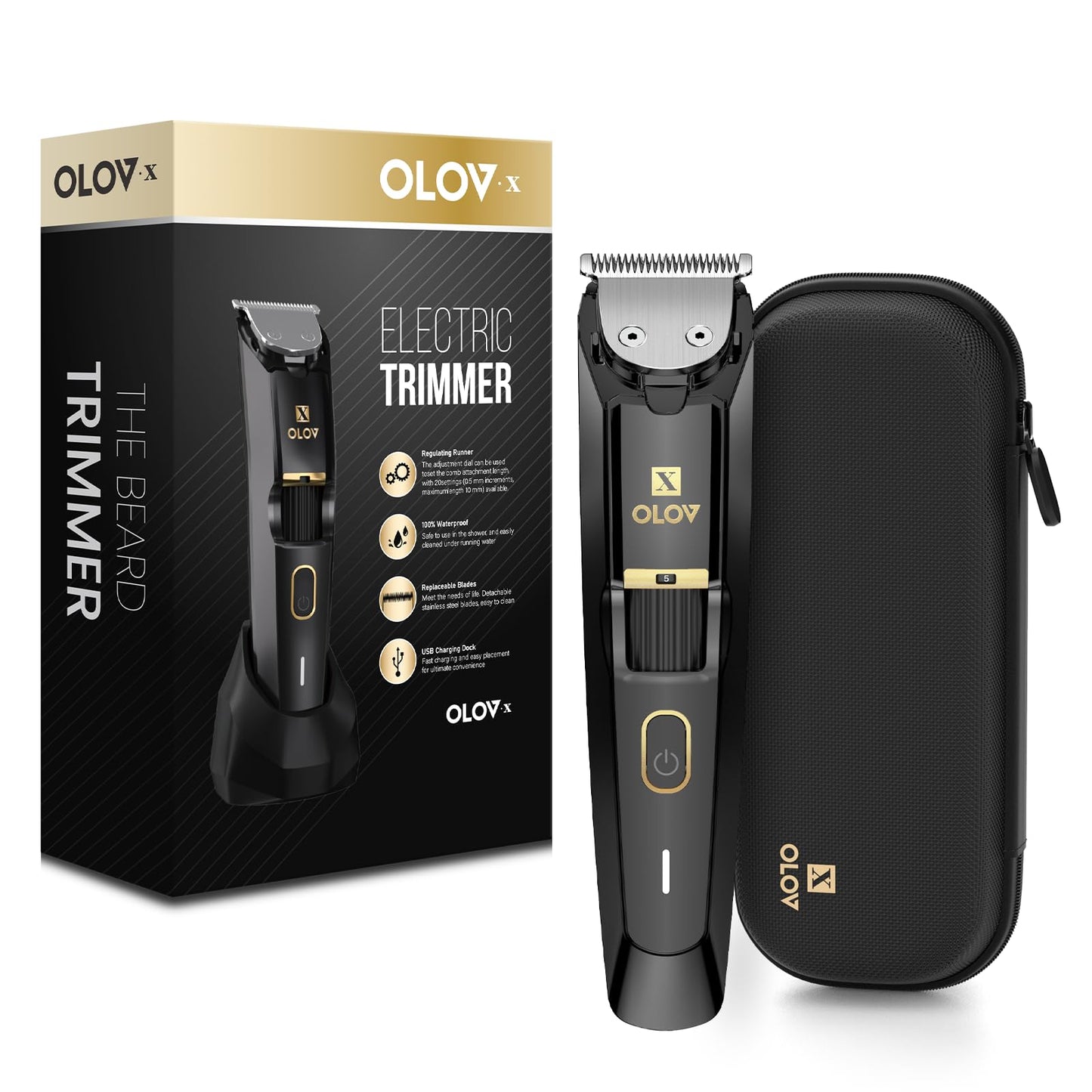 OLOV X Men's Beard Trimmer - All-in-One Trimmer with Precision Dial - Premium Facial Hair Groomer - Adjustable 20 Length Setting, USB Recharge Dock Beauty and Personal Care OLOV X