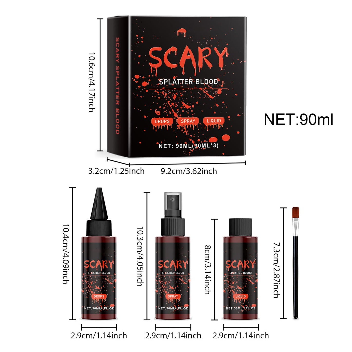 AOYEBO Halloween Fake Blood Kit - 4-Piece Washable Fake Blood Spray with Dropper & Brush for SFX Makeup and Zombie Cosplay Beauty & Personal Care AOYEBO