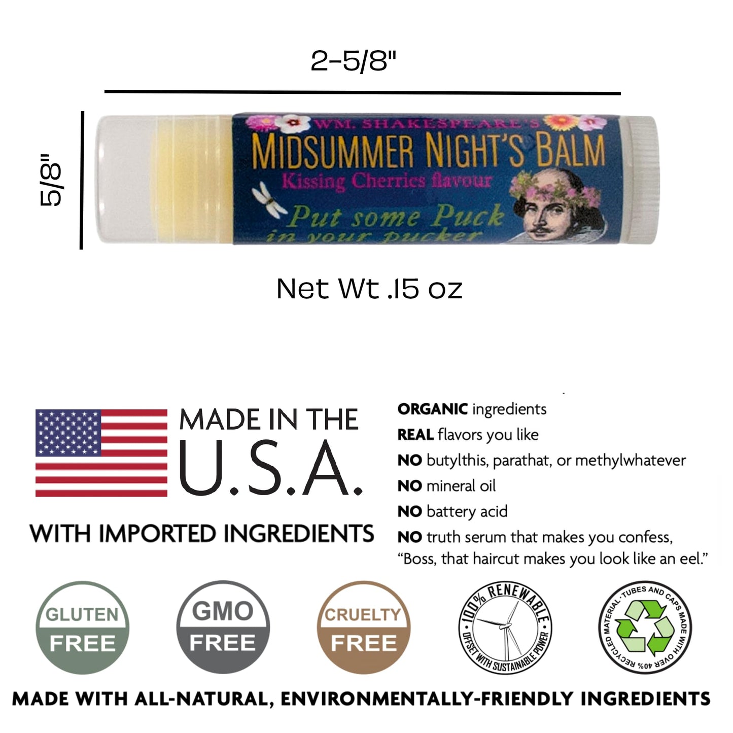 The Unemployed Philosophers Guild Shakespeare's Midsummer Night's Lip Balm - Cherry Flavored, Cruelty-Free and Made in the USA from Natural Beauty & Personal Care The Unemployed Philosophers Guild