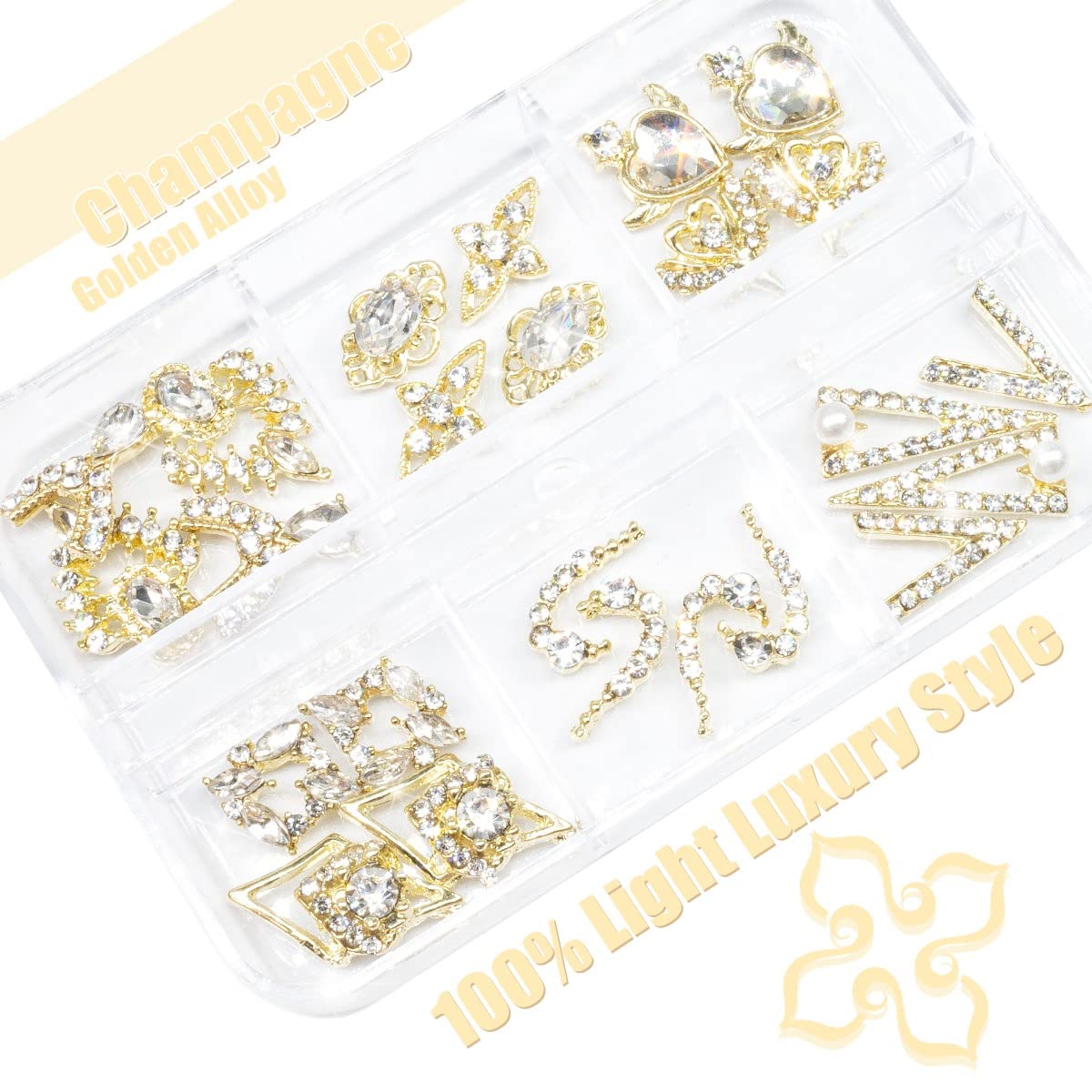 qiipii 12 Pair 3D Alloy Gold Nail Art Rhinestones - Heart Shaped Nail Charms, Golden Nail Crystal Diamonds Jewelry Stones Studs for Nails Decor Crafts Beauty & Personal Care qiipii