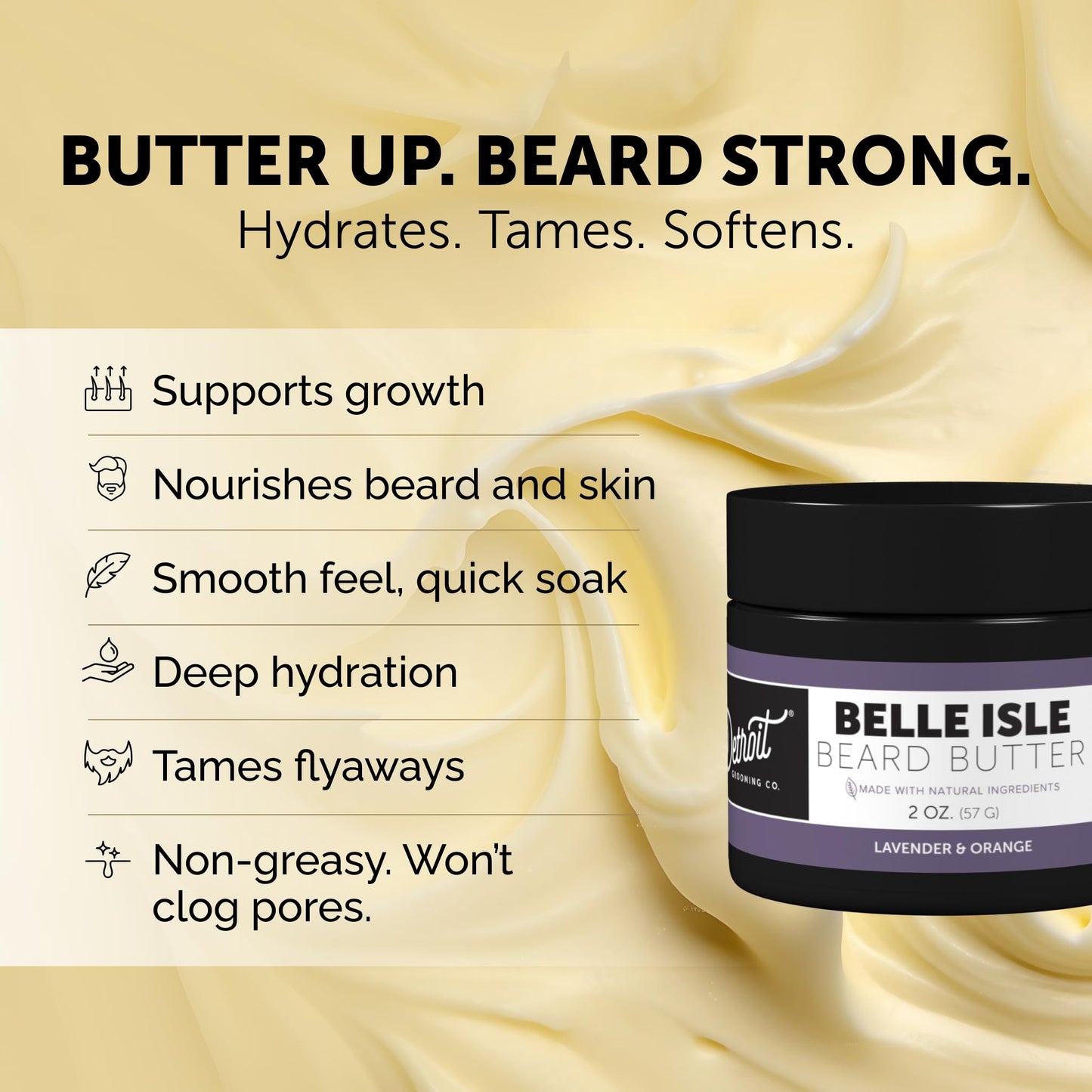 Detroit Grooming Co. Beard Butter for Men | Softens, Thickens & Hydrates with Safflower Oil & Shea Butter | Belle Isle Scent, 2oz Beauty & Personal Care Detroit Grooming Co.