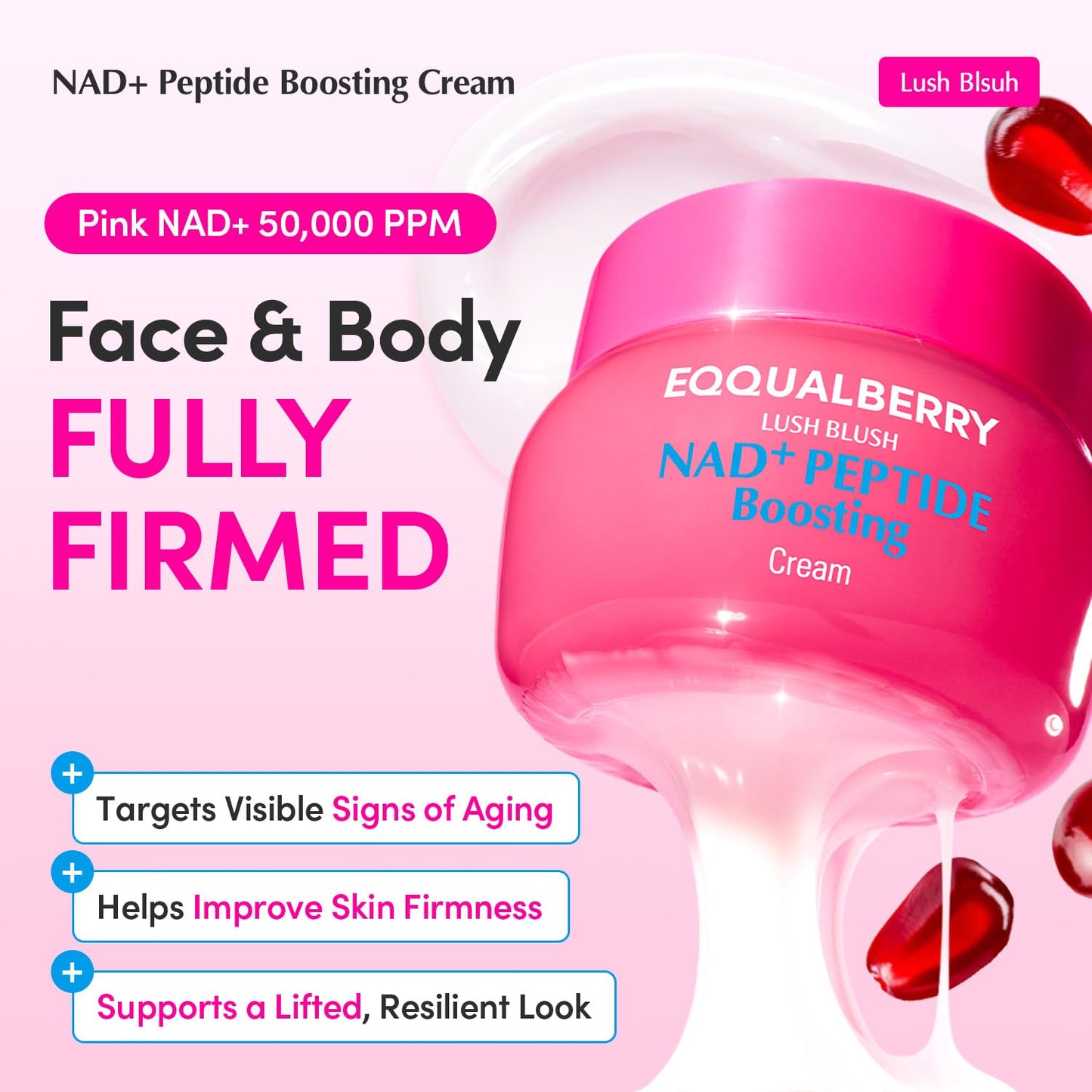 EQQUALBERRY NAD+ Peptide Boosting Cream - NAD+ 5% & 13 Peptides Anti-Aging Korean Skincare Face & Body Cream | Firming & Lifting Pink Neck Cream Beauty and Personal Care EQQUALBERRY