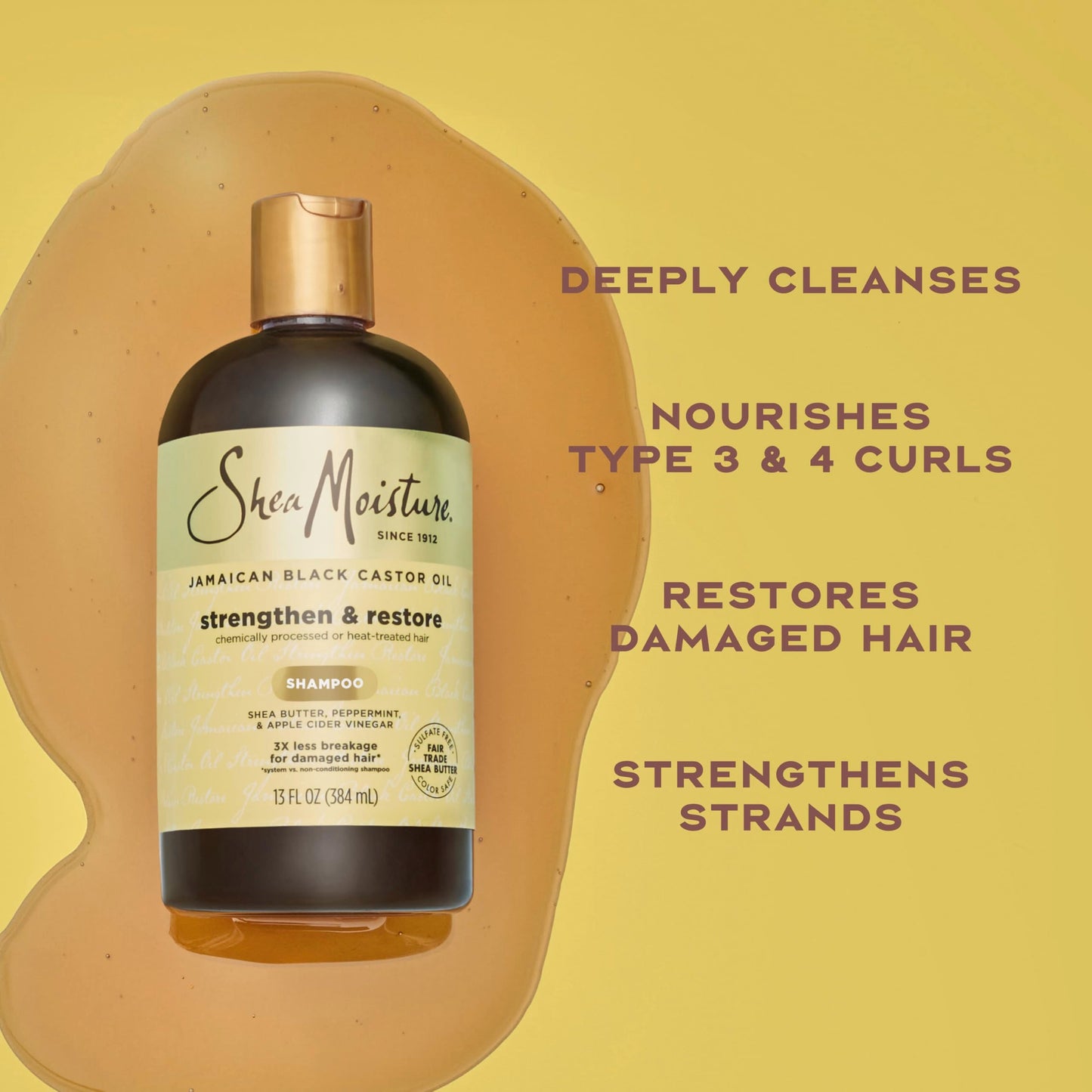 SheaMoisture Strengthen and Restore Shampoo Pure Jamaican Black Castor Oil for Damaged Hair To Cleanse and Nourish Hair 13 oz Beauty & Personal Care SheaMoisture