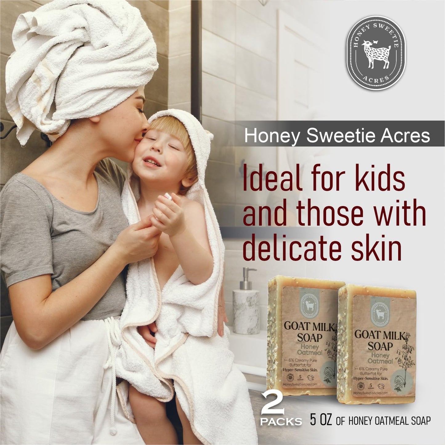 Honey Sweetie Acres 2-Pack Honey Oatmeal Goat Milk Soap - Handmade 5 oz Bar, Made with Natural Ingredients, Moisturizing & Gentle, Made in the USA Beauty & Personal Care Honey Sweetie Acres