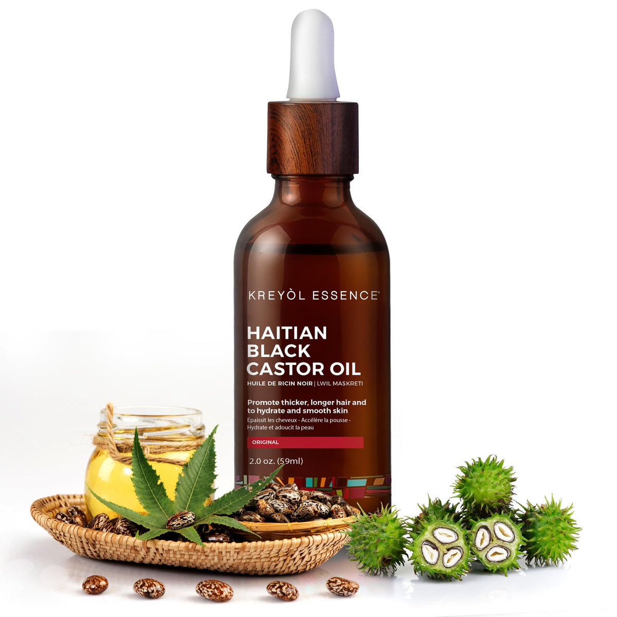 Kreyol Essence Haitian Black Castor Oil Organic Cold Pressed Hexane-Free for Hair Growth, Skin & Scalp, 100% Pure Unrefined Single-Ingredient,