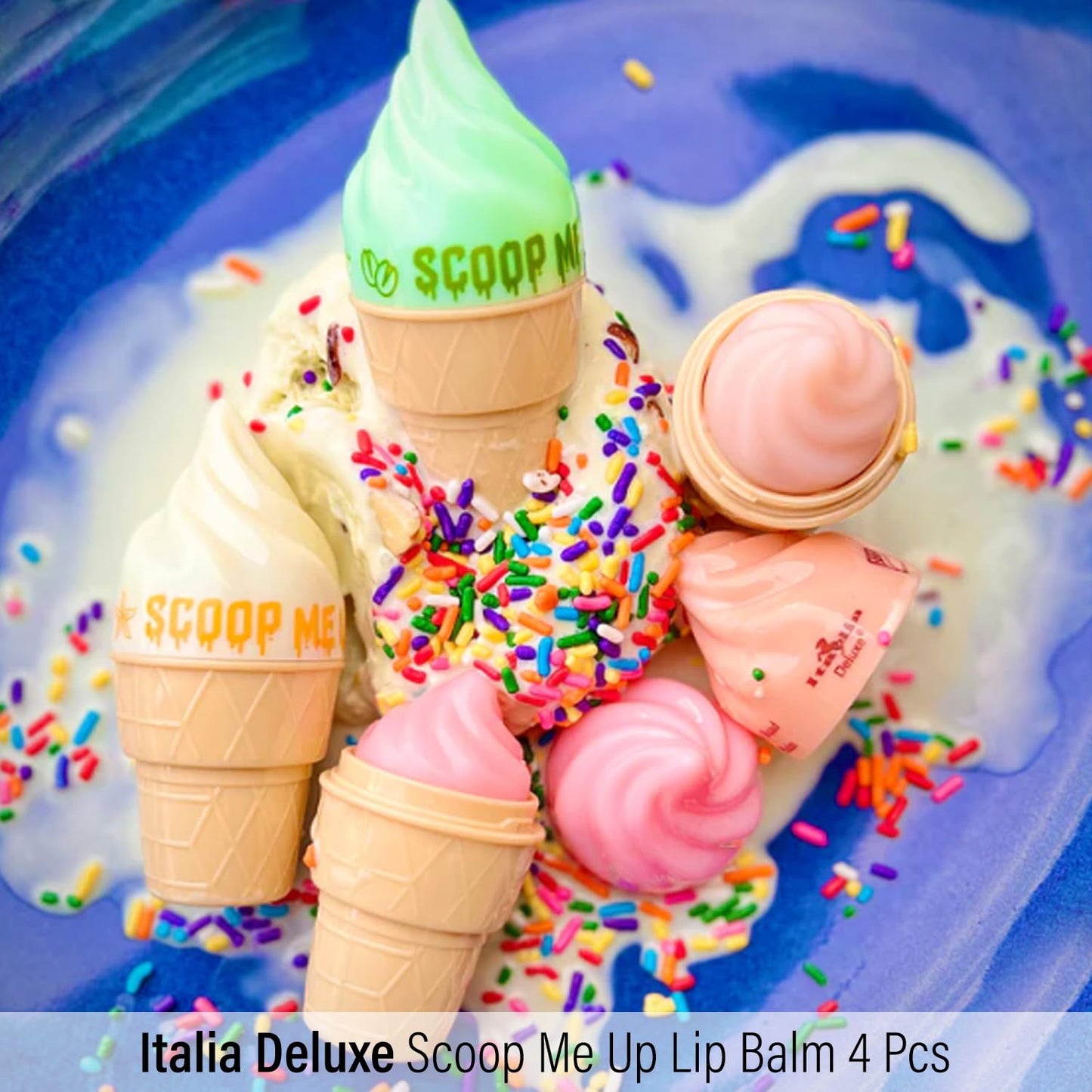 DEALPLUSDEAL Italia Deluxe Scoop Me Up Lip Balm 4 Pcs Set Sweet Ice Cream Flavors Hydrating Moisturizing Anti Crack Effect Lip Care Scoop Me Up 4 Beauty and Personal Care DEALPLUSDEAL