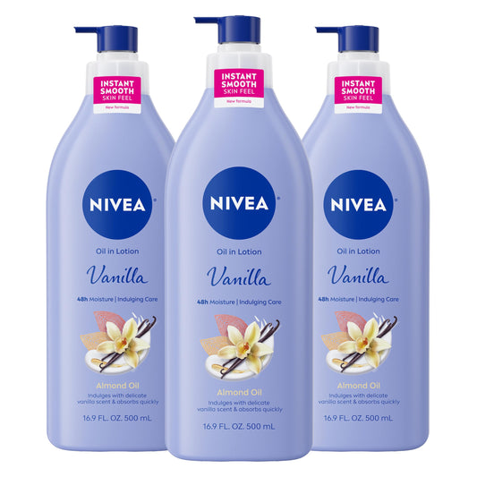 NIVEA Oil Infused Vanilla and Almond Oil Body Lotion for Women, Fast-Absorbing and Non-Greasy Vanilla Scented Lotion Moisturizes for 48 Hours, 16.9 Fl Beauty & Personal Care NIVEA
