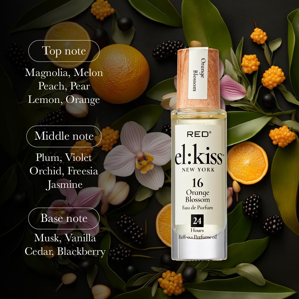 EL:KISS Roll On Perfume, Orange Blossom Inspired by J'adore, Eau de Parfum 12mL (.40 Fl Oz), Hydrating & Long-Lasting, Alcohol & Mineral Oil-Free Beauty & Personal Care EL:KISS