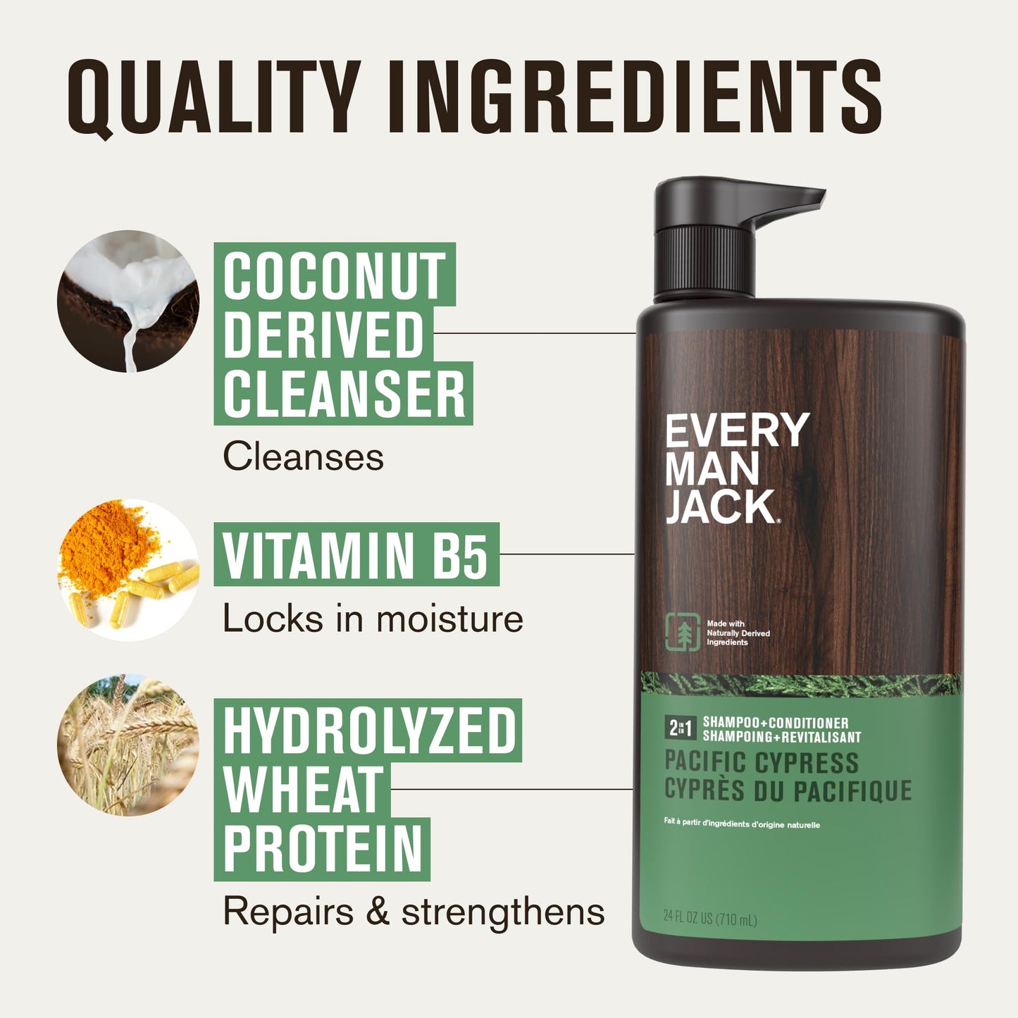 Every Man Jack 2-in-1 Daily Shampoo + Conditioner - Pacific Cypress | Nourishing For All Hair Types, Naturally Derived, Cruelty-Free Shampoo Beauty & Personal Care Every Man Jack