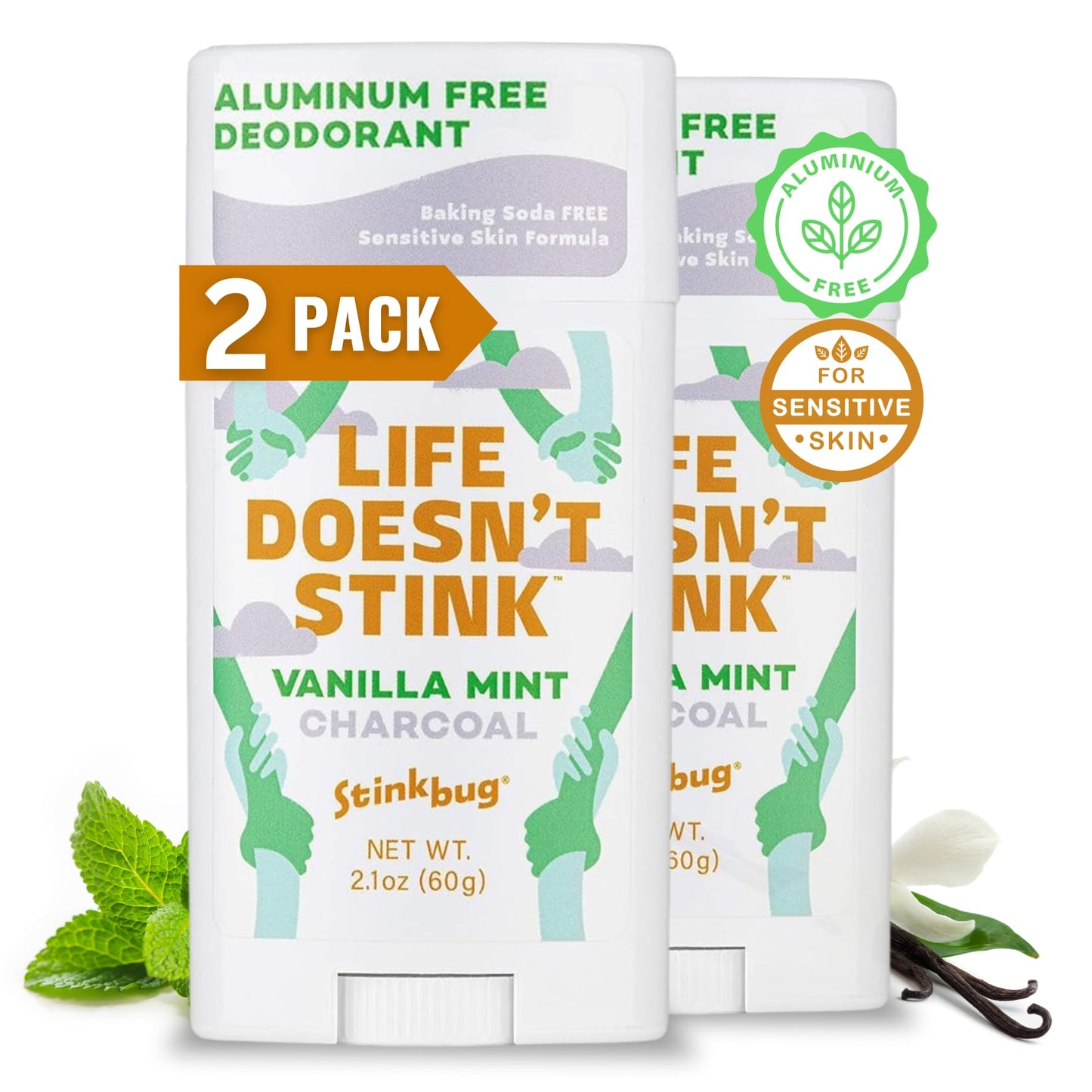 Natural Organic Deodorant Stick with Vanilla and Mint, Coconut Oil and Activated Charcoal, Aluminum Free by Stinkbug Naturals, Vanilla Mint 2-Pack Beauty and Personal Care Stinkbug