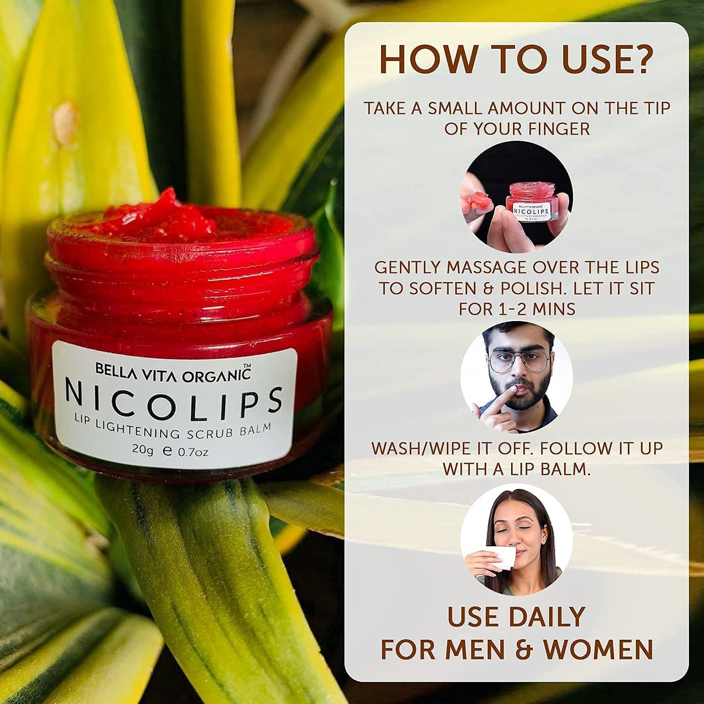 Glamorous Hub Nicolips Lip Scrub Balm Lightening And Brightening Dark Lips For Men And Women Dry Lips/Smoker/Chapped Lip & Lipstick Stains Removal Beauty and Personal Care Verem