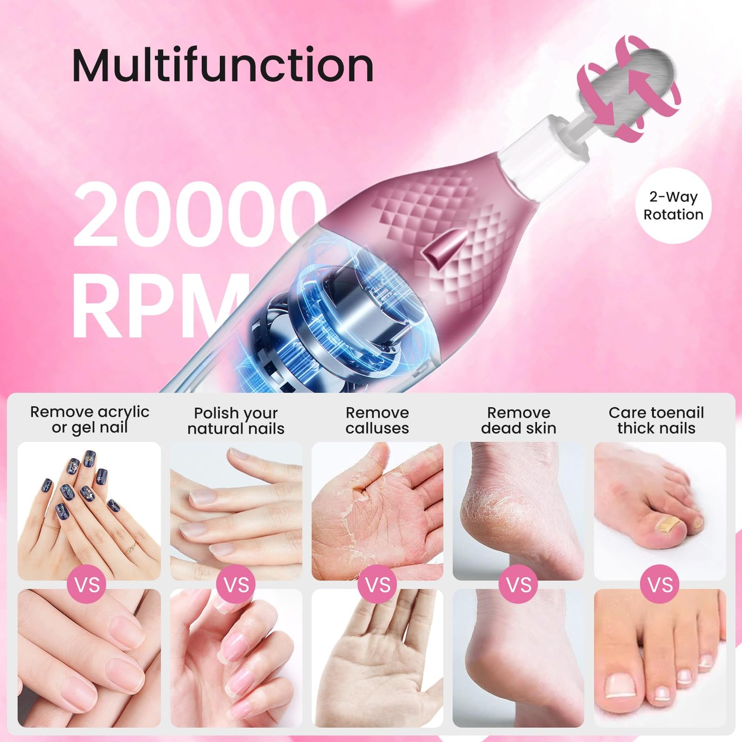 36-Piece Professional Manicure Pedicure Kit-Cordless Electric Nail File Kit,20000RPM, 11Pcs Bits,4 Speed,Rechargeable Pedicure Tool for Feet,Hand Foot Beauty & Personal Care ISTON