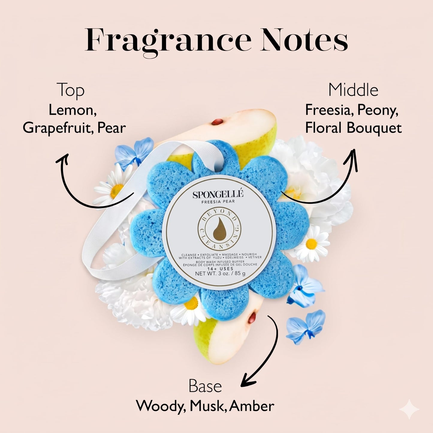 Spongellé Freesia Pear Wild Flower Bath Sponge - Built-in Body Wash & Body Scrubber, Shower Loofah Sponge for Women - 14+ uses Beauty and Personal Care SPONGELLÉ
