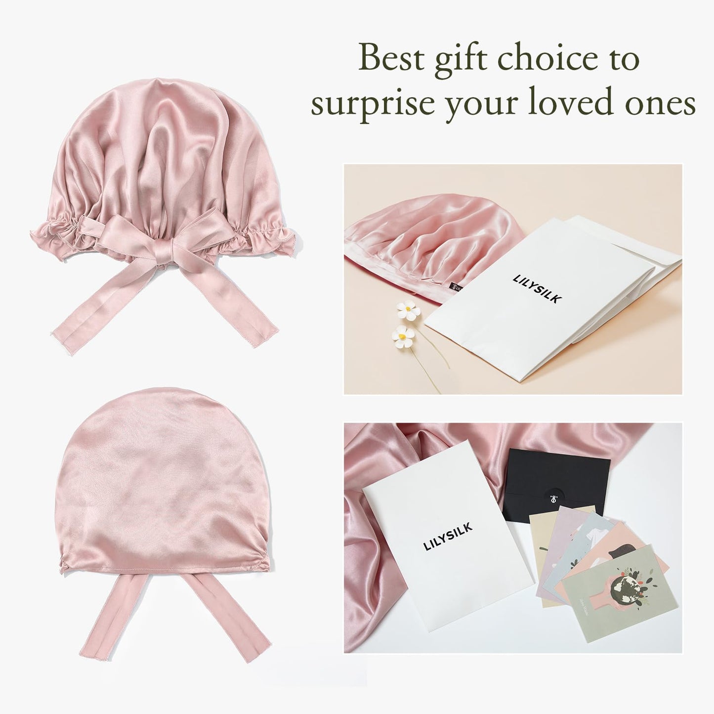 LilySilk Silk Bonnet for Sleeping Womens Sleep Cap 100% 19MM Mulberry Silk for Long Curly Hair Adjustable Stretchy Rosy Pink Beauty and Personal Care LilySilk