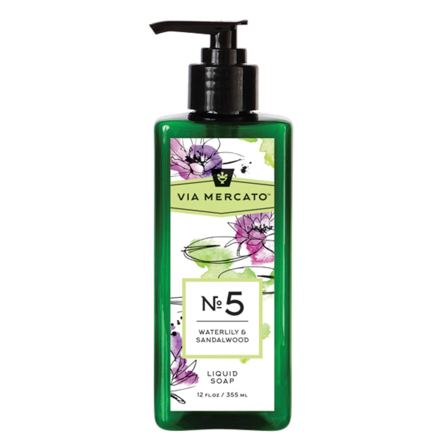 Via Mercato Liquid Soap, Shea Butter Enriched (12 oz), No. 5 - Waterlily & Sandalwood Beauty & Personal Care Via Mercato