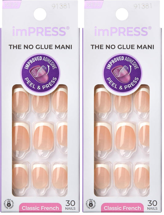KISS imPRESS No Glue Mani Press On Nails,French,'Model',White,Short Size,Squoval Shape,Includes 30 Nails,Prep Pad,Instructions Sheet,1 Manicure Beauty and Personal Care KISS Default Title