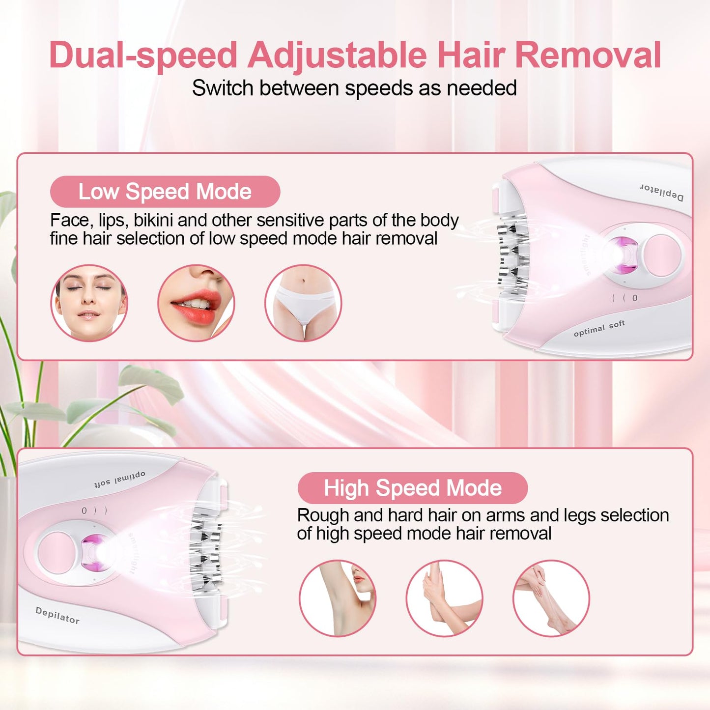 Epilator for Women, 2 Speeds Facial Hair Removal Device with LED Light, 36 Tweezers & Massage Pad, Rechargeable Epilator Hair Removal for Armpit, Arm Beauty and Personal Care Glowshave