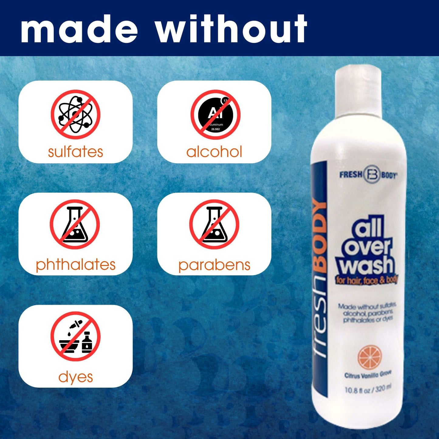 Fresh Body All Over Wash Travel Size Body Wash & Shampoo for Men & Women (3 Pack) - Citrus Vanilla Grove Shower Gel for Hair, Face & Body, 3.4oz - No Beauty & Personal Care Fresh Body FB