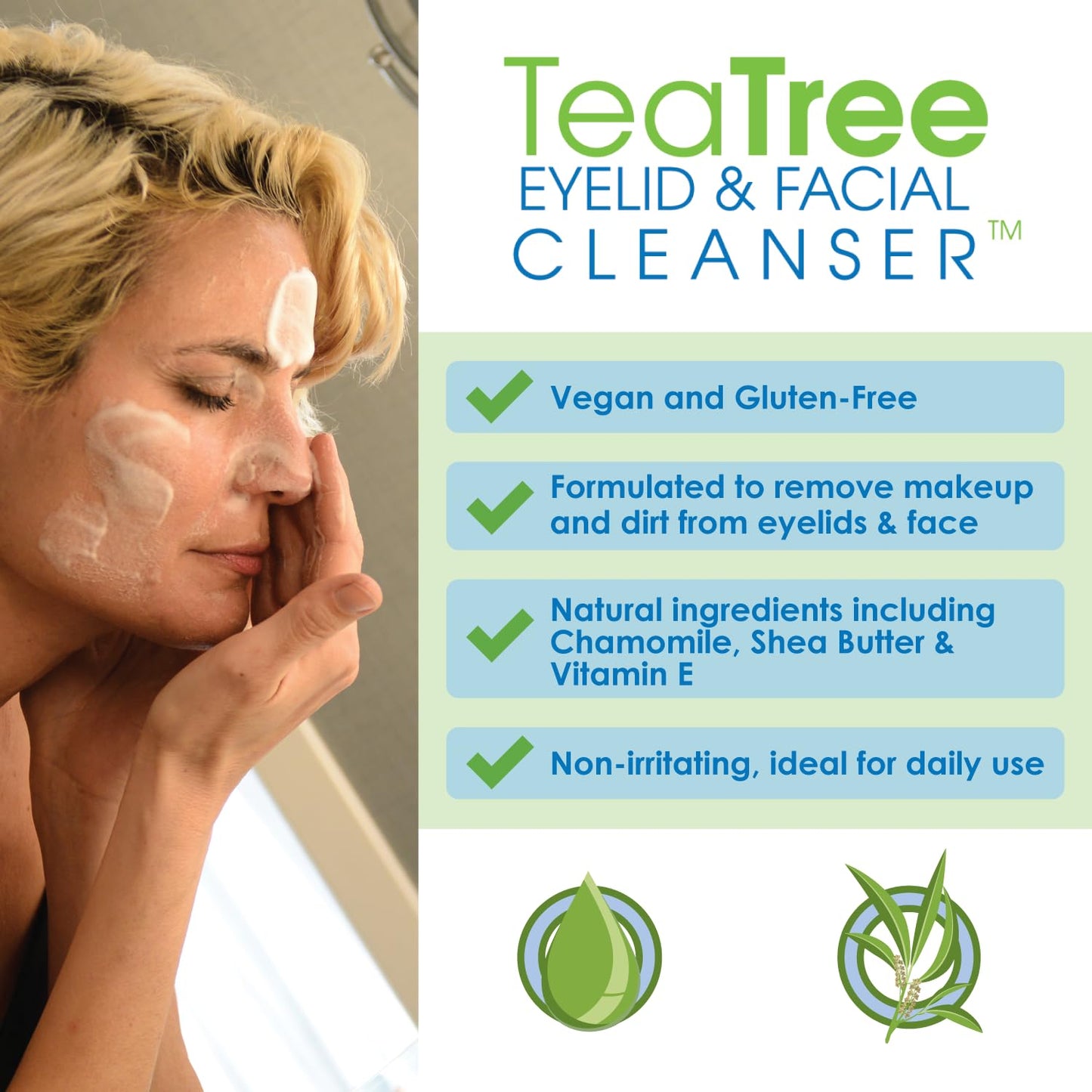 EYEECO Gentle Tea Tree Oil Foaming Facial Cleanser – 1.6oz – Non-Irritating Eyelid Cleanser & Face Wash with Tea Tree, Chamomile & Shea Butter Beauty & Personal Care EYEECO