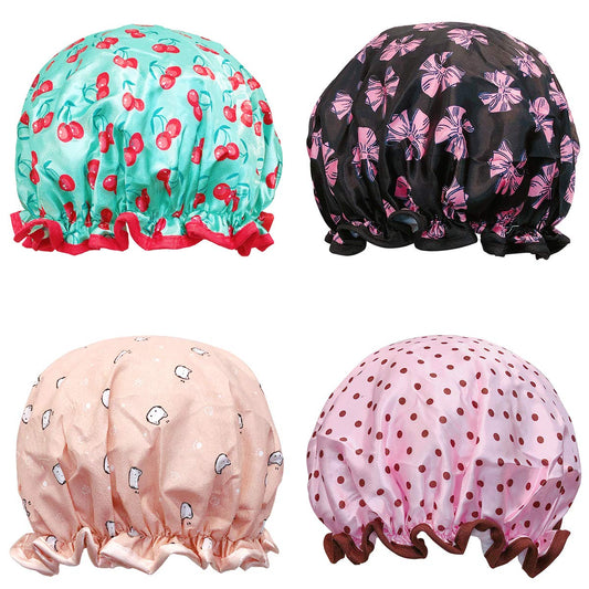 Wrapables® Stylish Double Layer Waterproof Shower Caps (Set of 4), Dots, Cherries & Kitties Beauty and Personal Care Wrapables