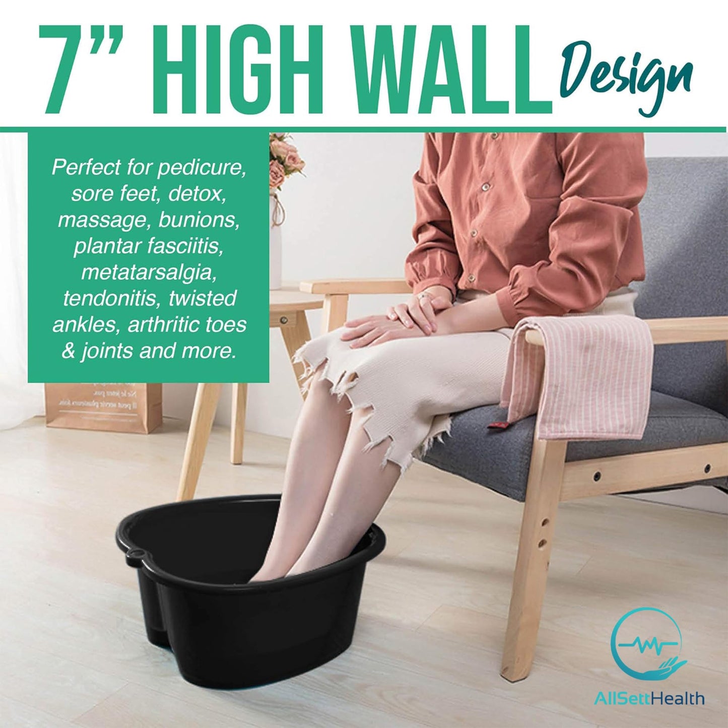 AllSett Health Foot Soaking Bath Basin - Large Size for Soaking Feet | Pedicure and Massager Tub for At Home Spa Treatment | Callus, Fungus, Dead Skin Beauty and Personal Care AllSett Health