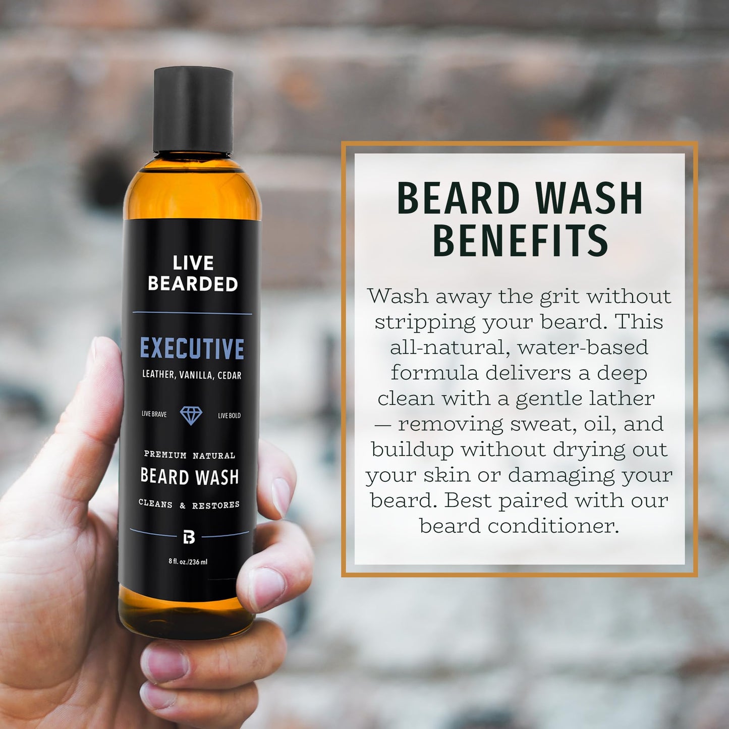 Live Bearded Beard Wash, 8 fl oz - Water-Based Face Cleanser with All-Natural Ingredients for a Gentle, Deep Clean - Made in the USA | Executive Scent Beauty & Personal Care Live Bearded