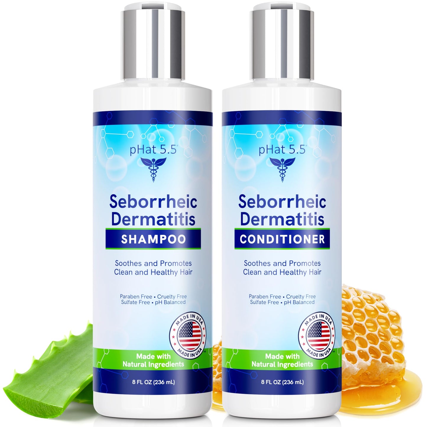 Sulfate Free Shampoo and Conditioner Set for Seborrheic Dermatitis Relief - Severe Dry & Itchy Scalp Treatment with Manuka Honey, Aloe Vera & Coconut Beauty & Personal Care pHat 5.5