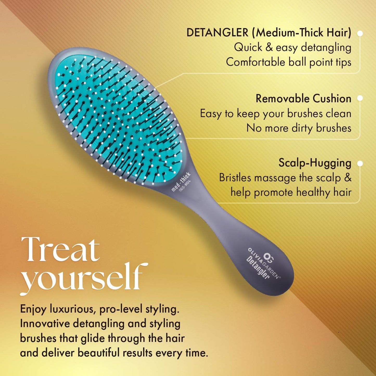 Olivia Garden OG Detangler Brush - Removable Cushion, Gentle Scalp Massage & Detangling for Wet or Dry, Medium to Thick Hair - Black Beauty & Personal Care Olivia Garden