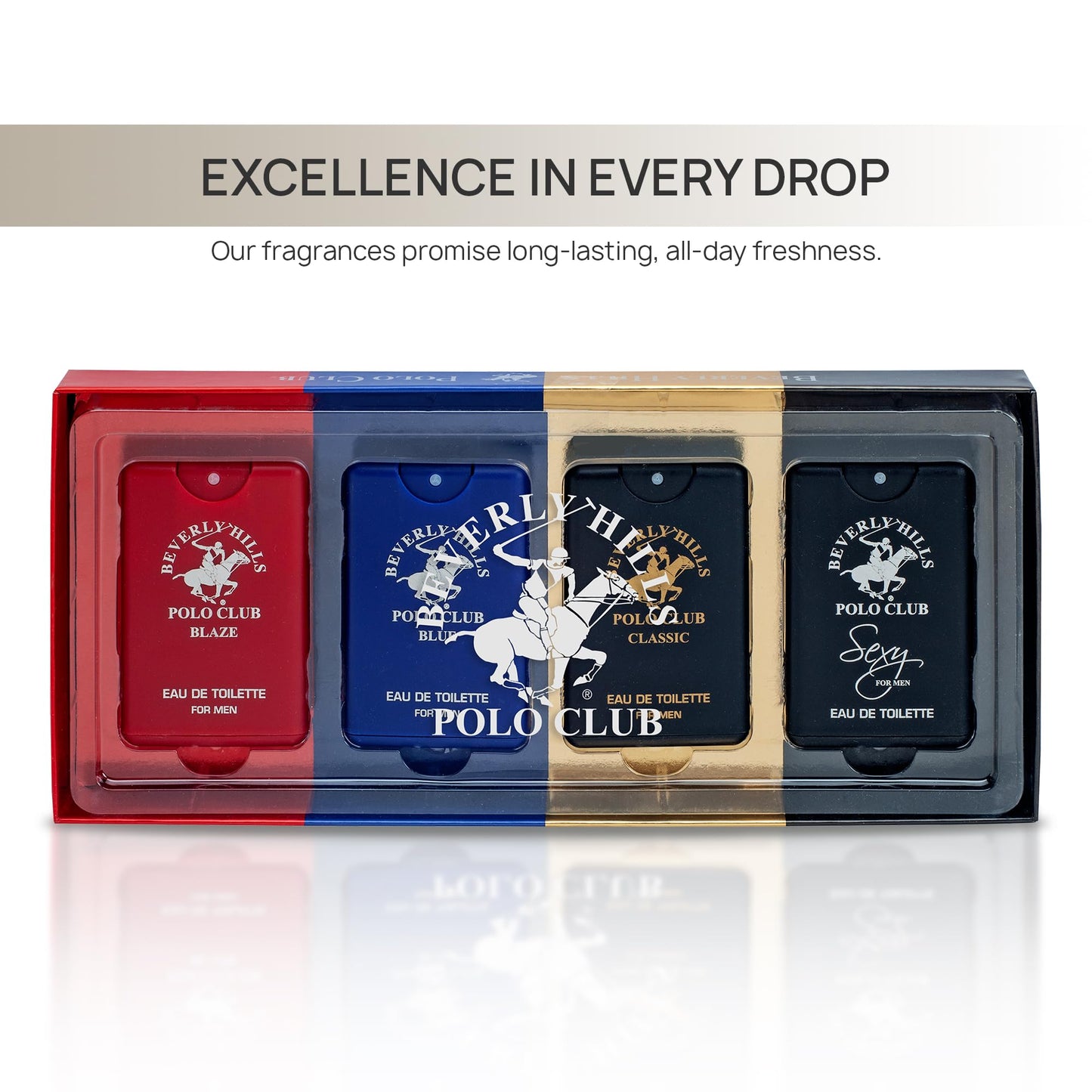 Beverly Hills Polo Club MENS 4PC 20ML POCKET SPRAY - ORIGINAL STRIPED - CONTAINS BLAZE/CLASSIC/BLUE/SEXY Beauty & Personal Care Beverly Hills Polo Club