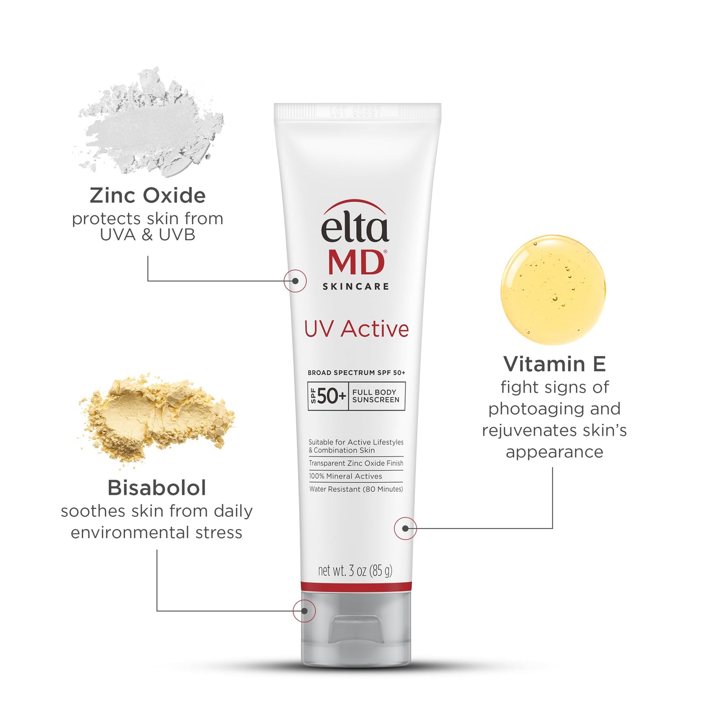 EltaMD UV Active Mineral Sunscreen with Zinc Oxide, Water Resistant Sunscreen SPF 50+ Up to 80 Minutes, Oil Free SPF for Face and Body, 3.0 oz Tube Beauty & Personal Care EltaMD