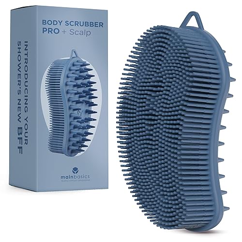 MainBasics Silicone Body Scrubber Dual-Sided Shower Loofah and Scalp Scrubber (Dark Blue, Scalp) Beauty & Personal Care MainBasics
