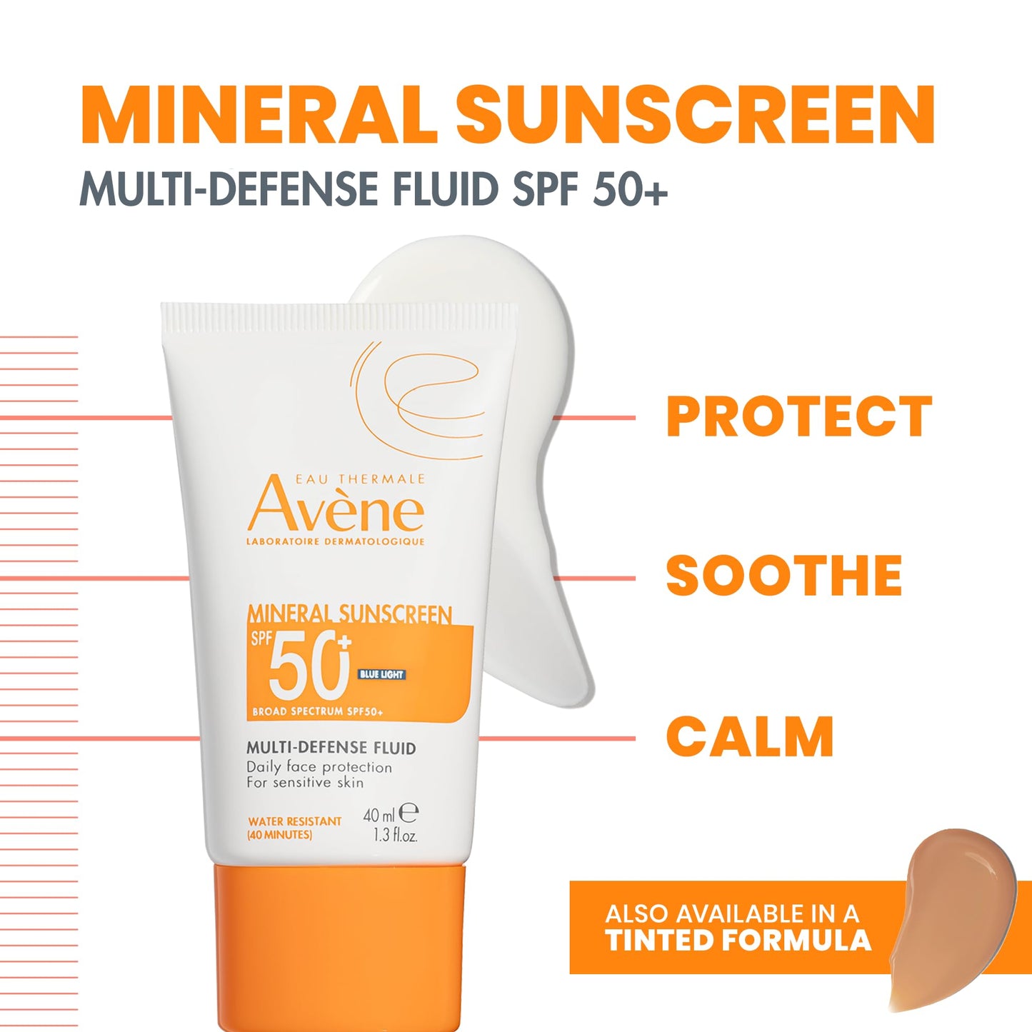 Avène Mineral Sunscreen Multi-Defense Fluid SPF 50+, Clean Formula Sunscreen for Sensitive Skin, Sheer, Water Resistant, Non-Whitening, Antioxidant Beauty & Personal Care Avène