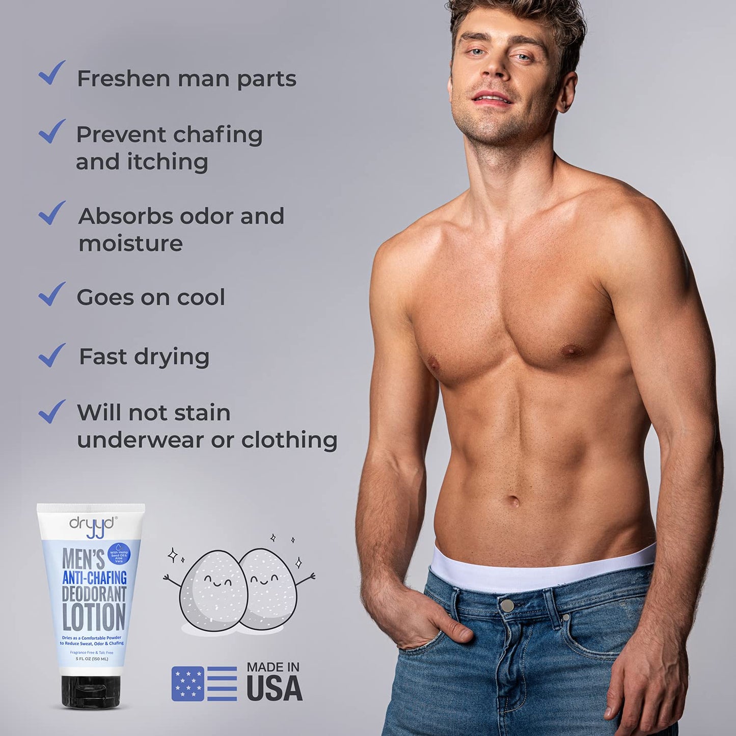 DRYYD Ball Deodorant For Men Aluminum Free Chafing Balls Powder Lotion, No Talcum Powder, Hemp Seed Oil, Reduce Odor & Sweaty Groin Itch Cream, Fresh Beauty & Personal Care dryyd